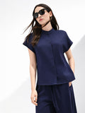 Camicia blu navy con colletto alla coreana