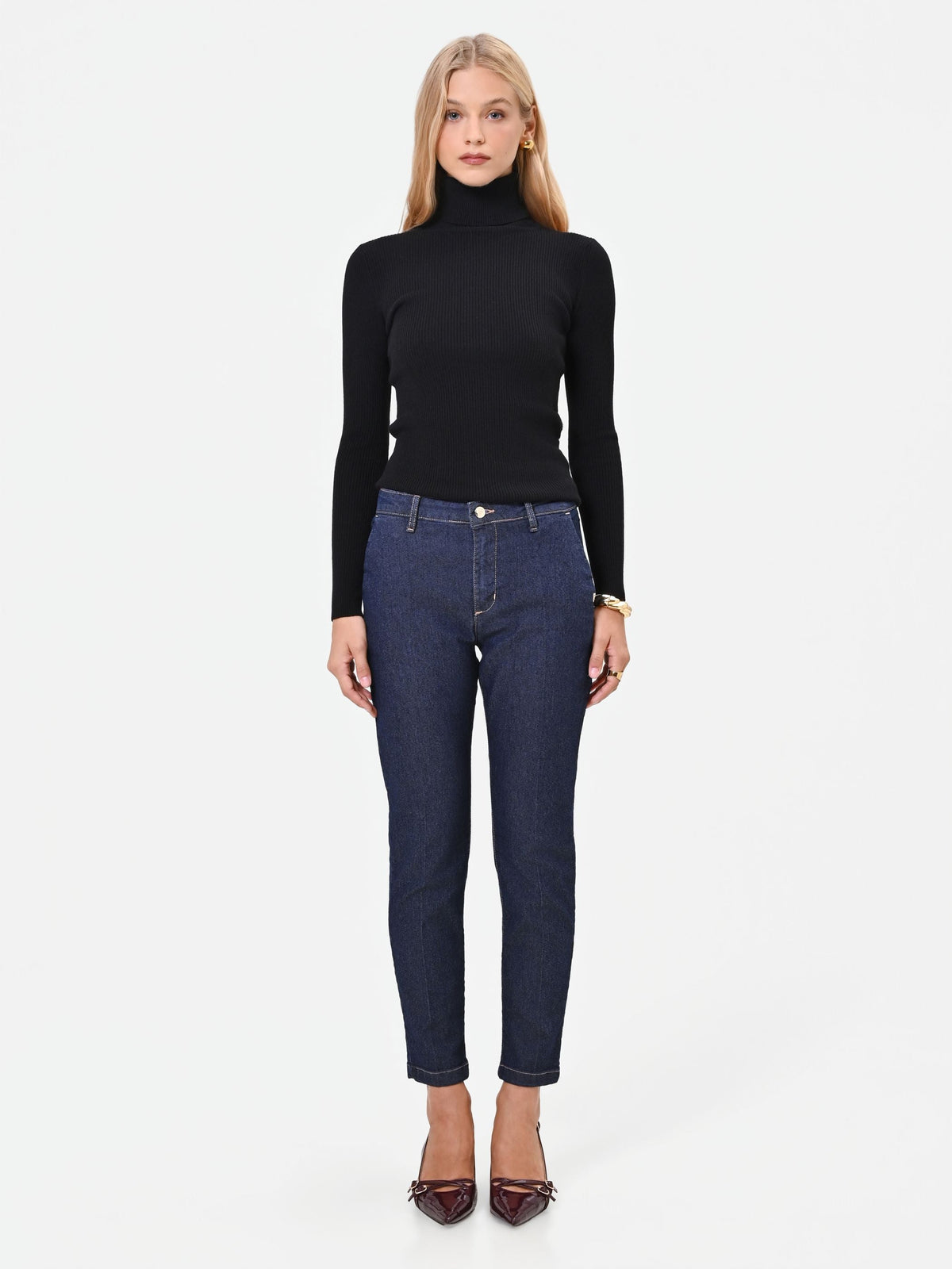 Pantaloni jeans blu con piega centrale regular fit