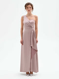 Abito lungo atelier rosa blush con drappeggio