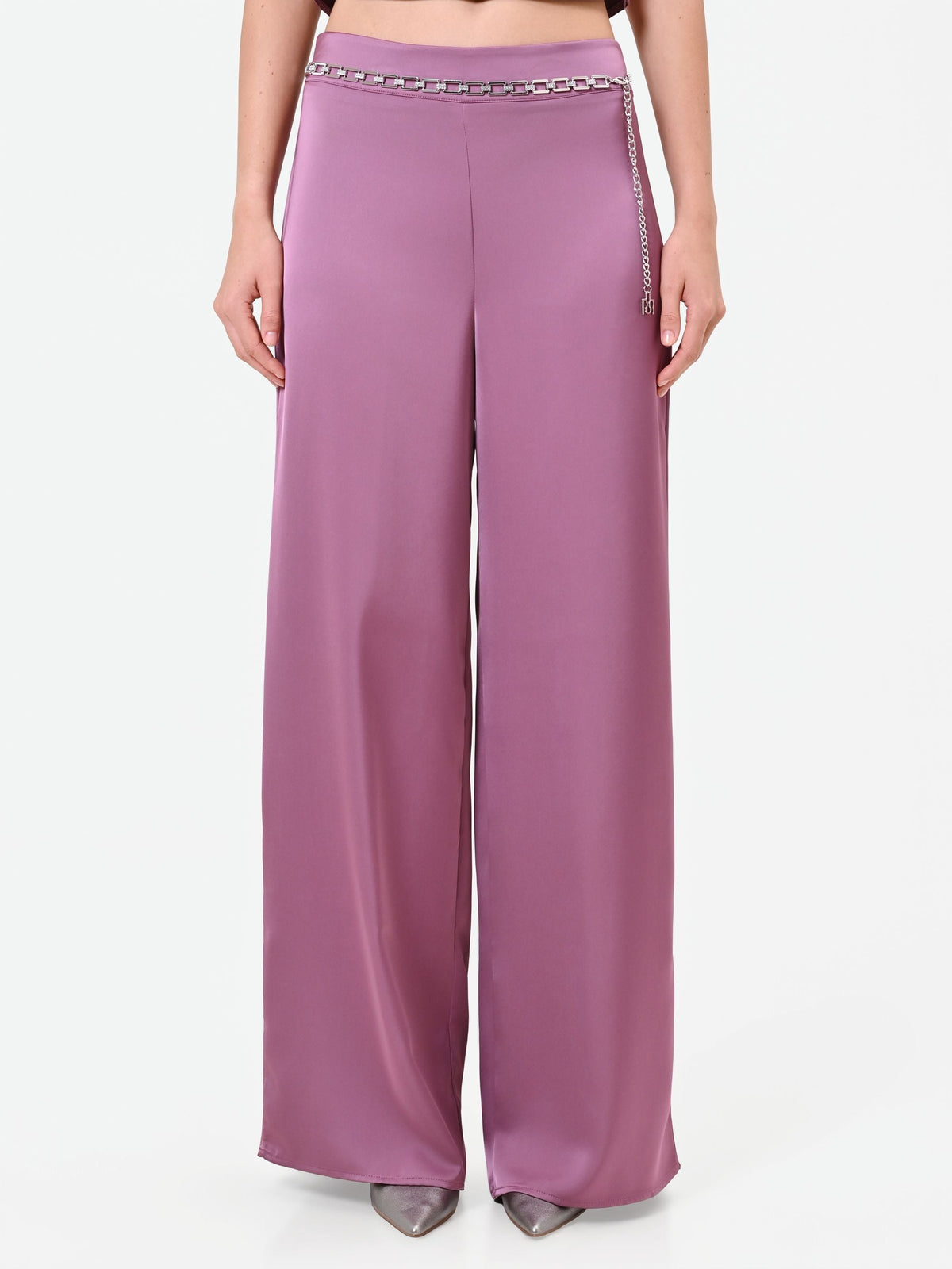Pantalone palazzo rosa antico in raso