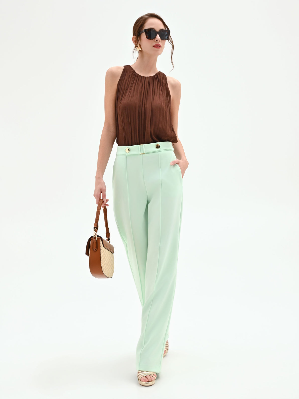 Pantalone verde menta a gamba dritta