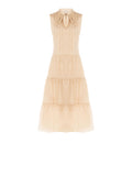 Abito a Balze Beige in Cotone