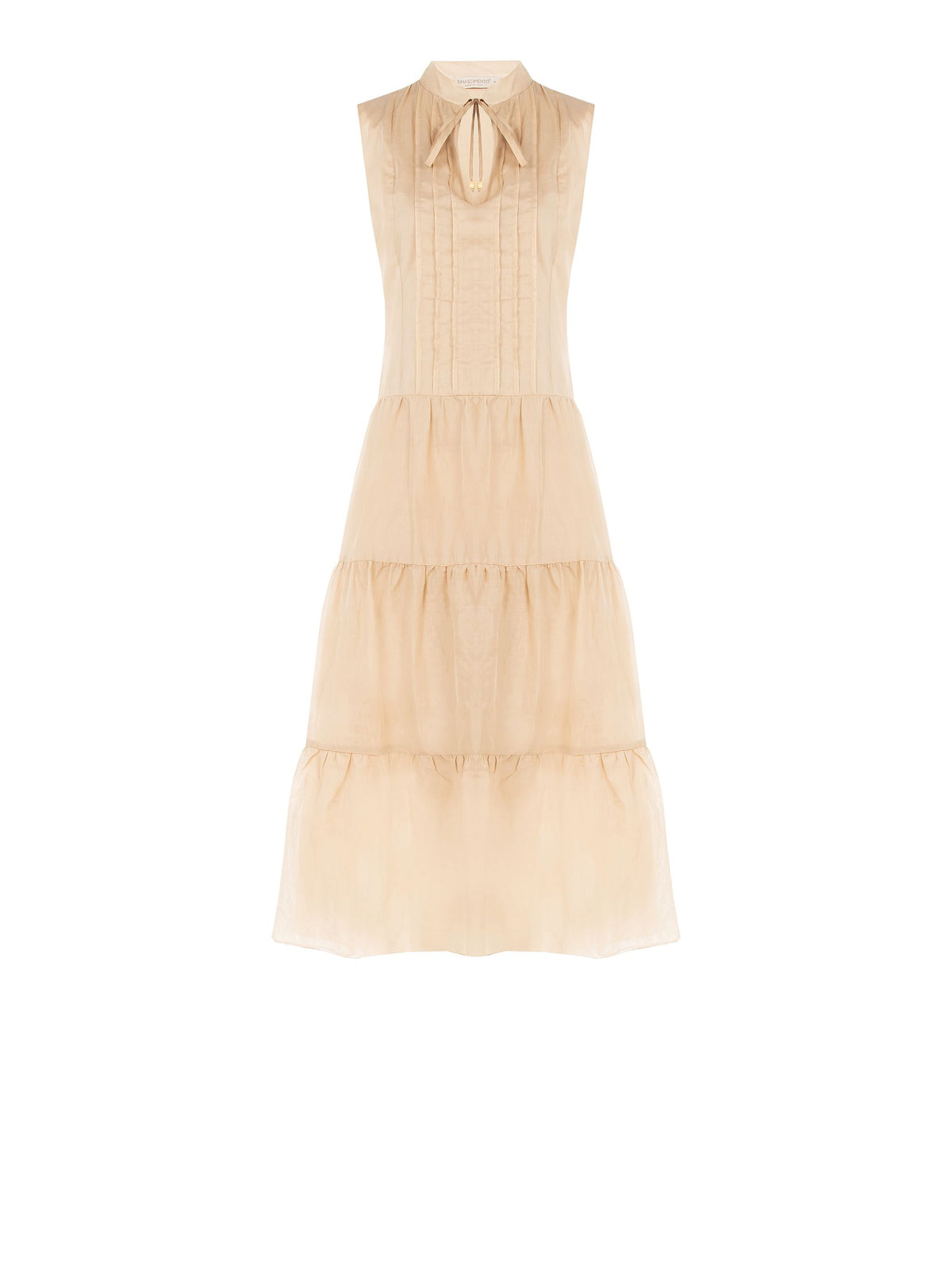 Abito a Balze Beige in Cotone