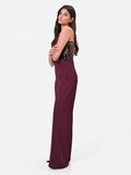 Pantalone palazzo bordeaux con bottone piatto in cadi