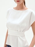 Blusa panna bianco con fusciacca in vita