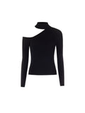 Maglia nera a coste con cut out in misto viscosa