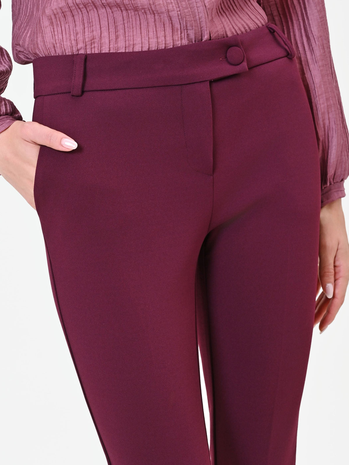 Pantalone skinny bordeaux rosso in scuba mano crepe