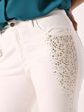 Jeans Curvy Bianchi con Borchi e Strass