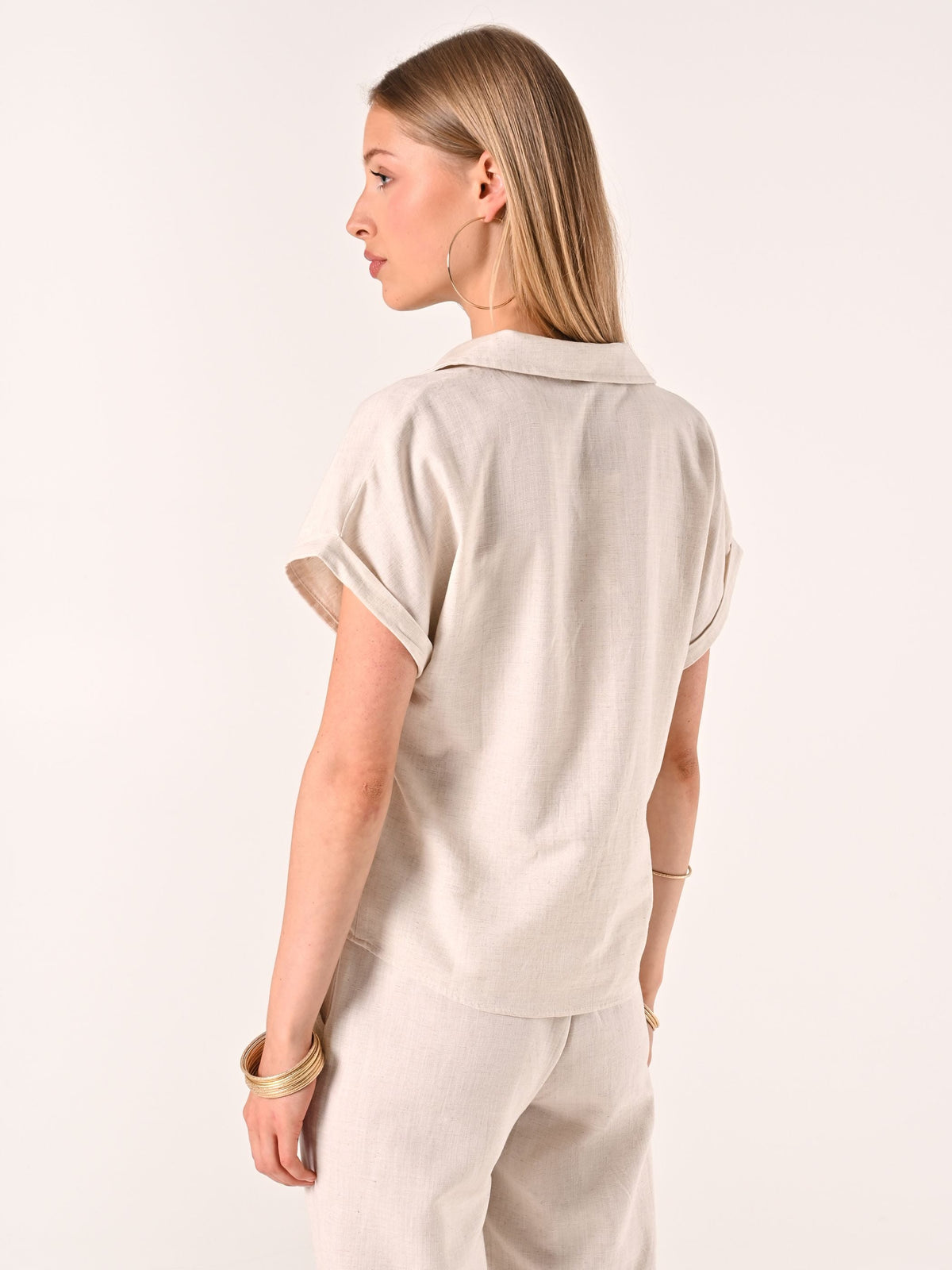 Camicia Boxy Beige in Lino Cotone