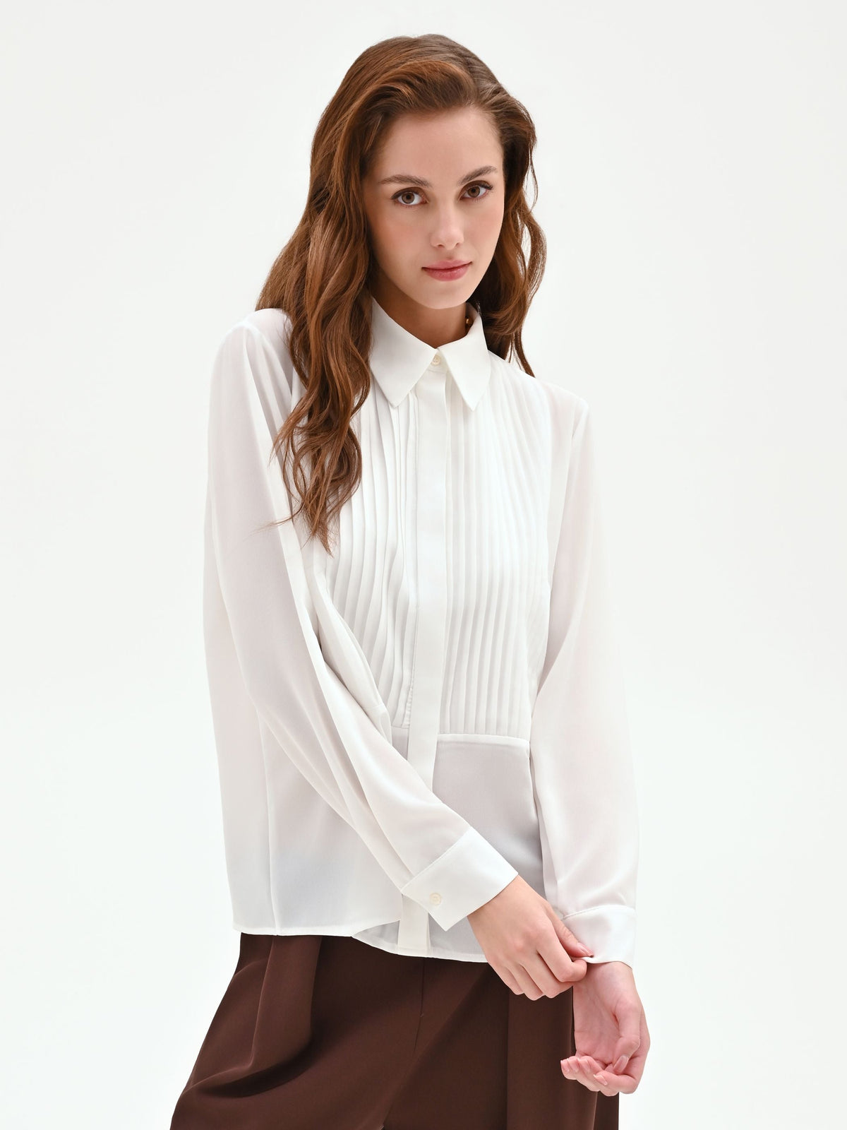 Camicia panna bianco con plastron plissé