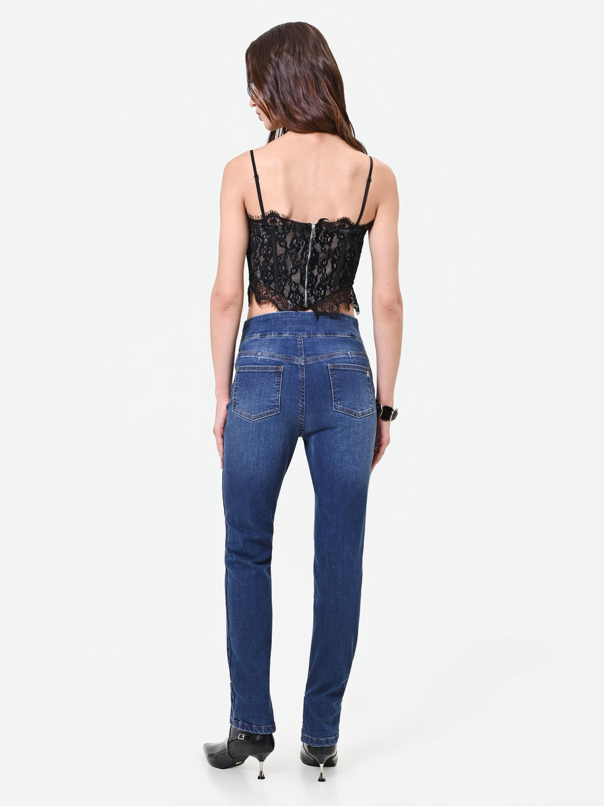 Jeans skinny blu con bottoni piatti