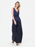 Tuta fluida in raso cangiante blu navy