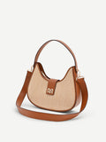 Borsa a sella beige effetto raffia
