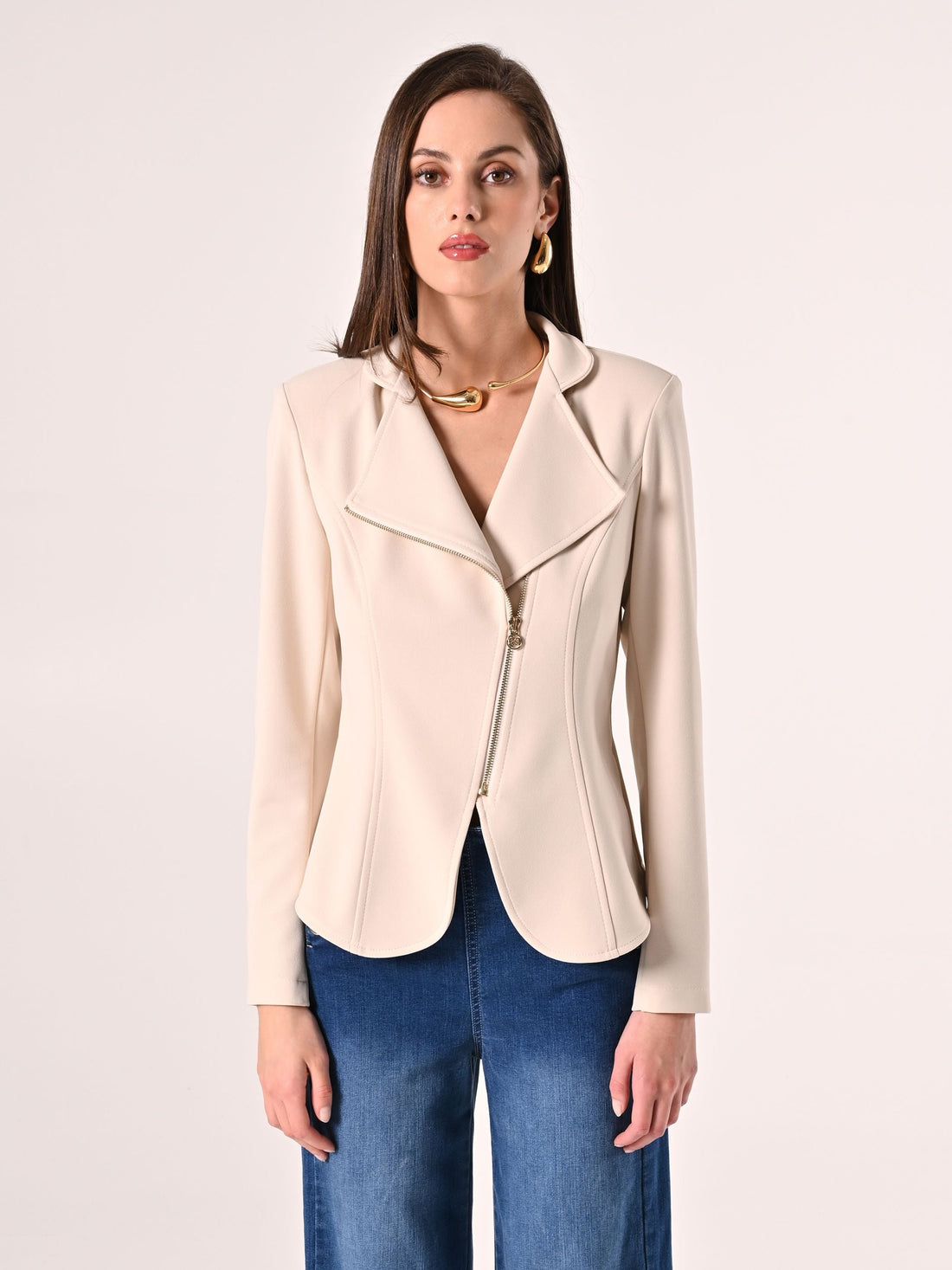 Giacca Zip in Scuba mano Crepe