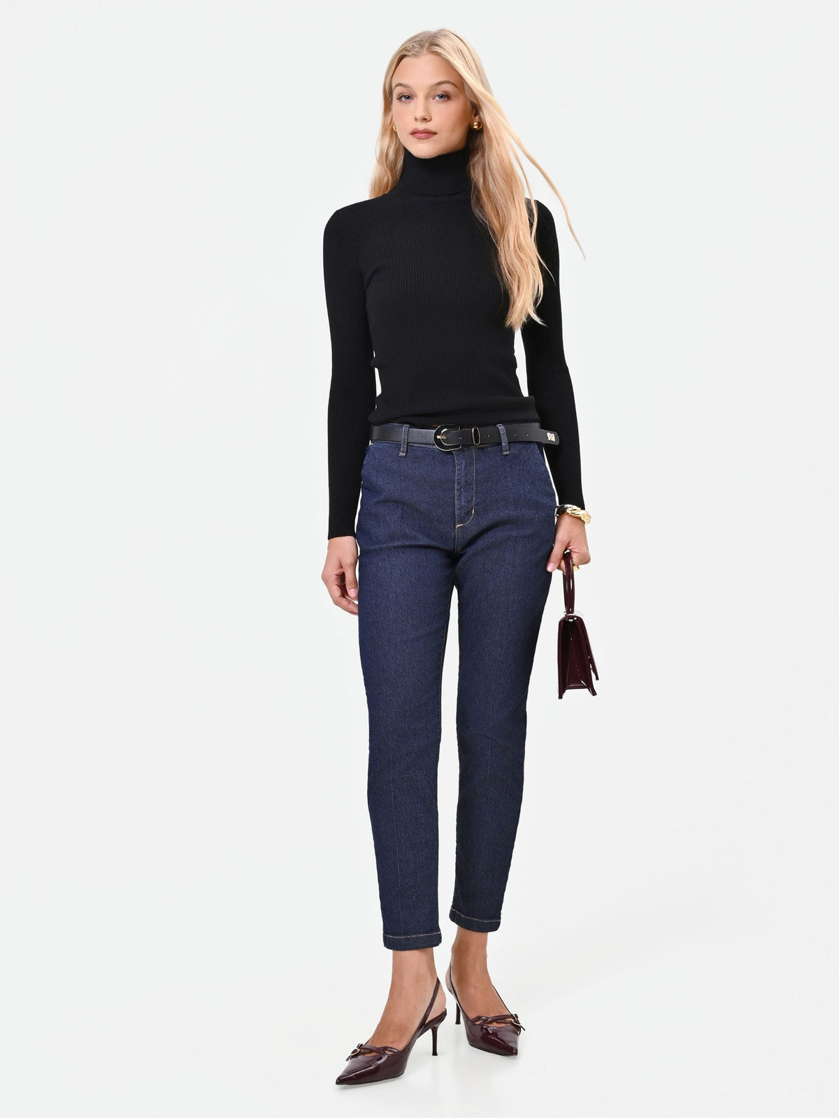 Pantaloni jeans blu con piega centrale regular fit