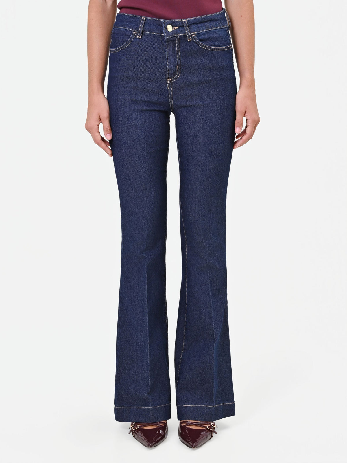 Pantaloni jeans a zampa blu high waist