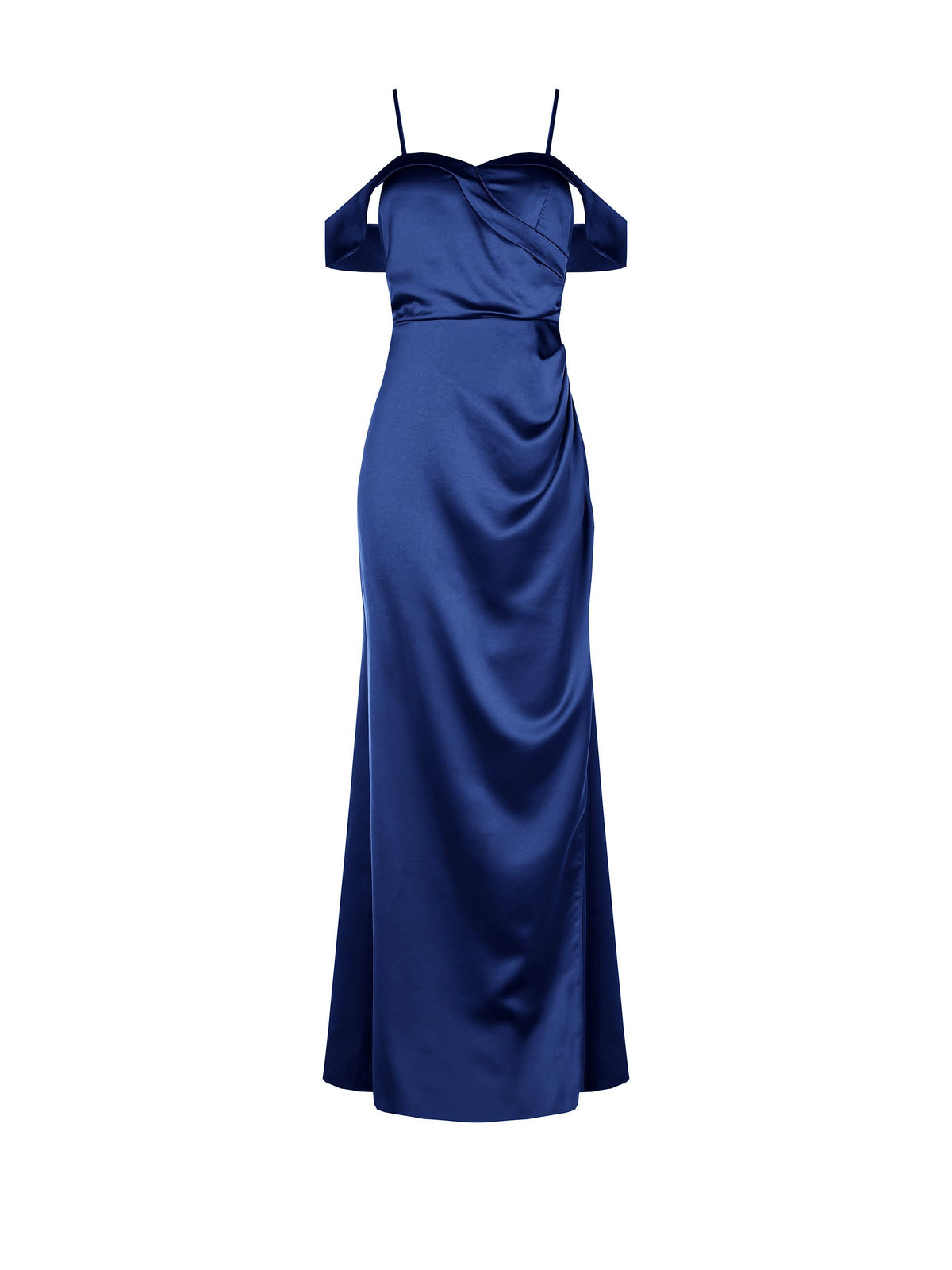 Abito lungo atelier blu indaco con drappeggio laterale