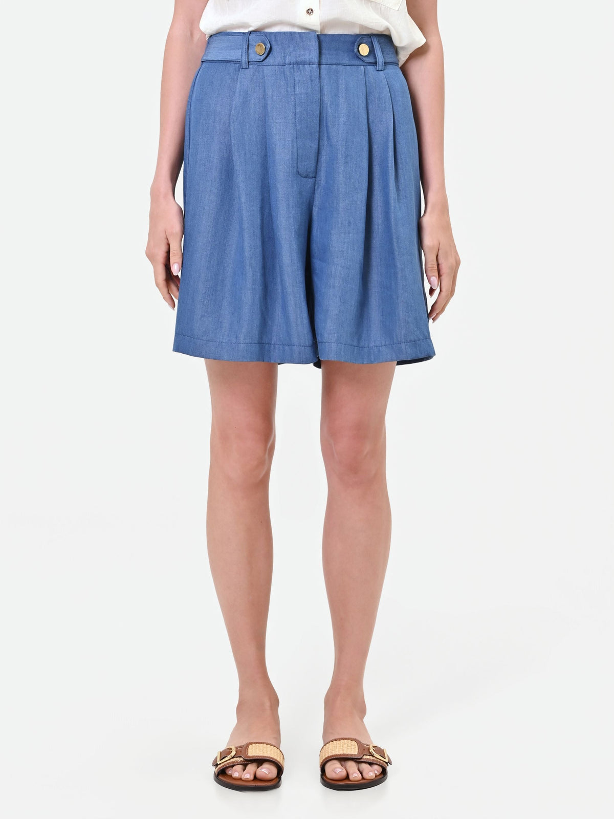 Pantalone bermuda blu in lyocell