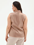 Top Curvy marrone bronzo con collo lavalliere