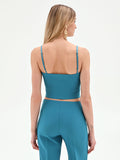 Top bustier blu ottanio con scollo a cuore