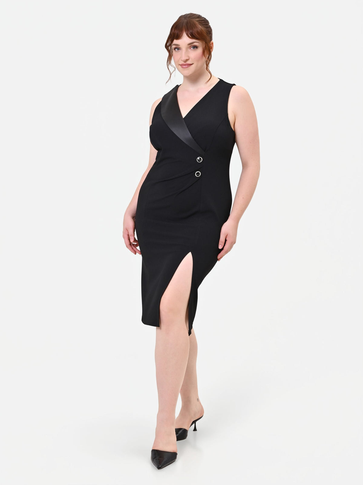 Abito Curvy  tubino nero in scuba crepe con rever