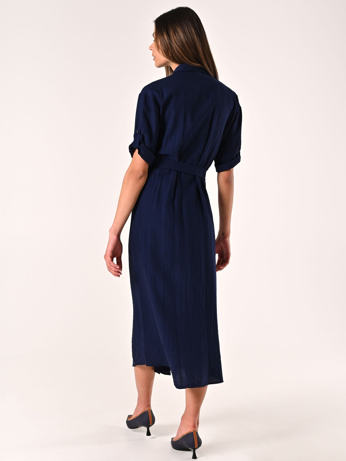 Chemisier Blu Navy in Misto Viscosa effetto Crinkle