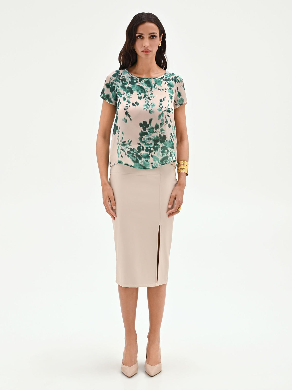 Blusa verde con stampa floreale all-over