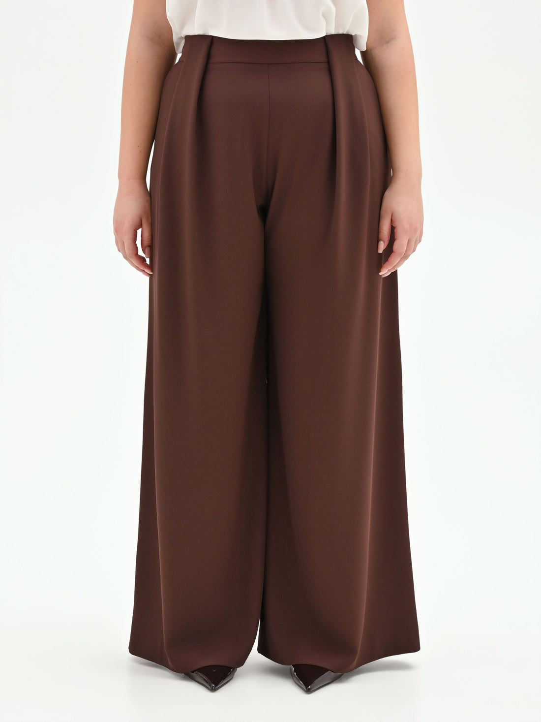 Pantalone curvy a palazzo cioccolato con pinces