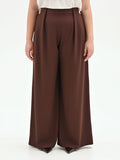 Pantalone curvy a palazzo cioccolato con pinces