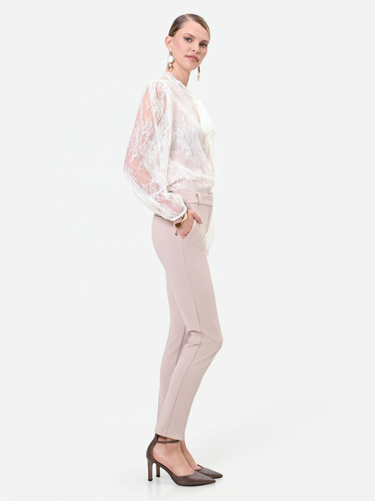 Pantalone skinny tortora beige
