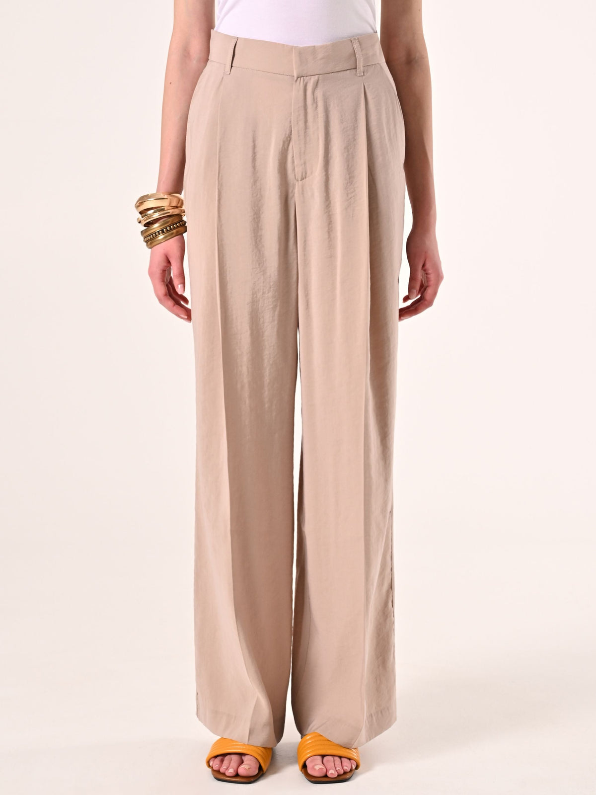Pantaloni Ampi in Misto Moda Beige Scuro