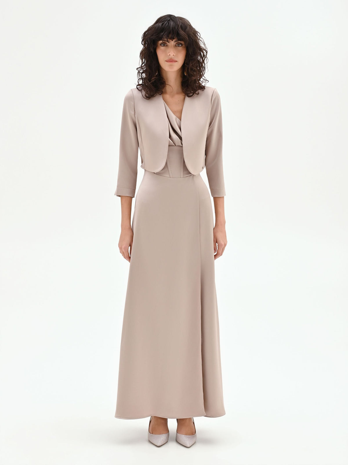 Coprispalla in raso tortora beige