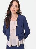 Giacca corta blu navy con revers a cascata