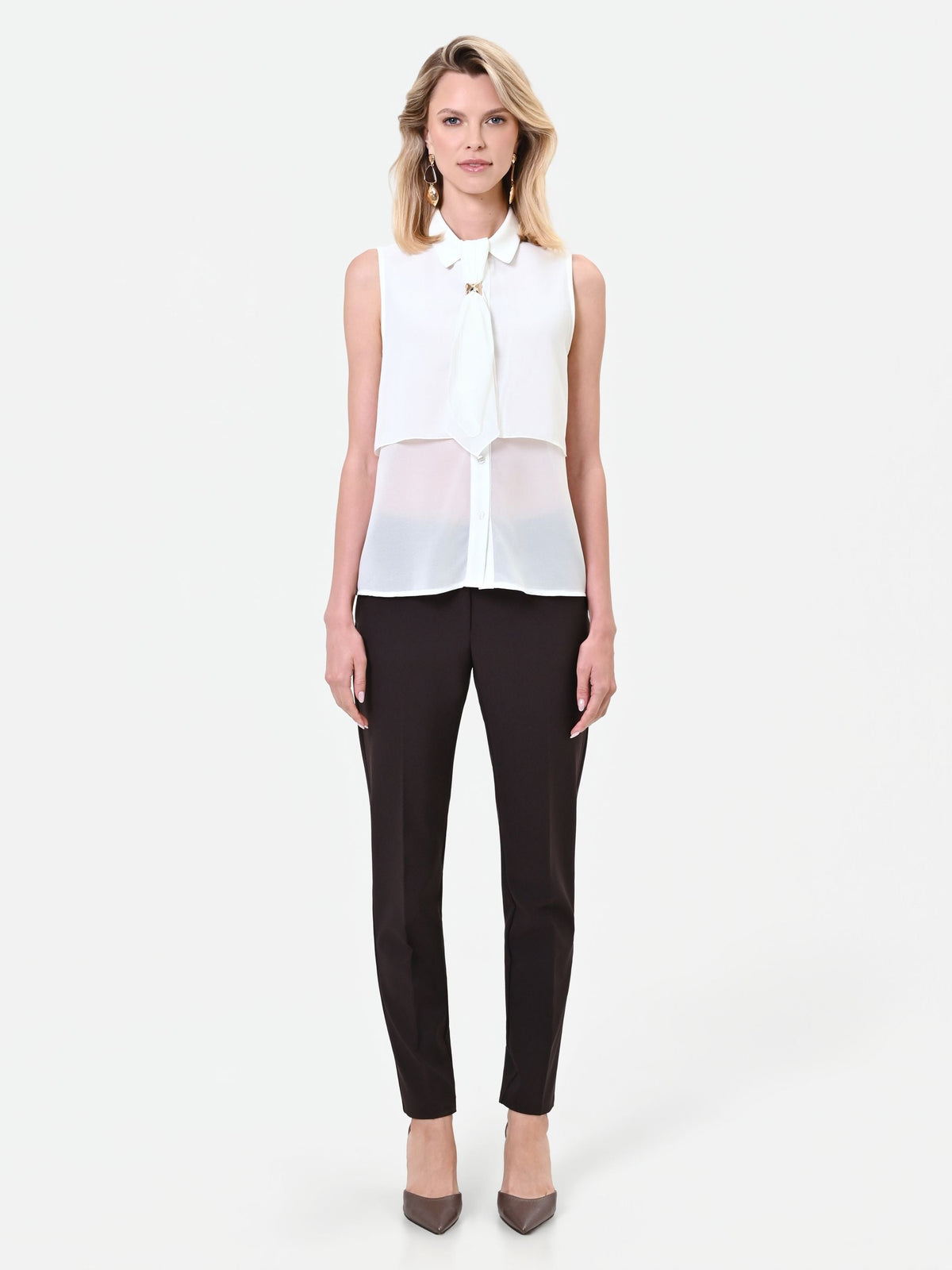 Camicia bianca smanicata in georgette