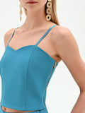 Top bustier blu ottanio con scollo a cuore