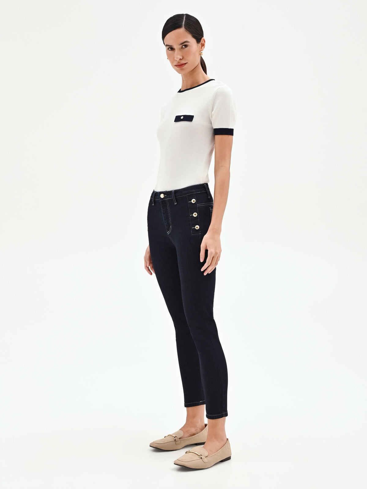 Jeans skinny blu stile marinniére