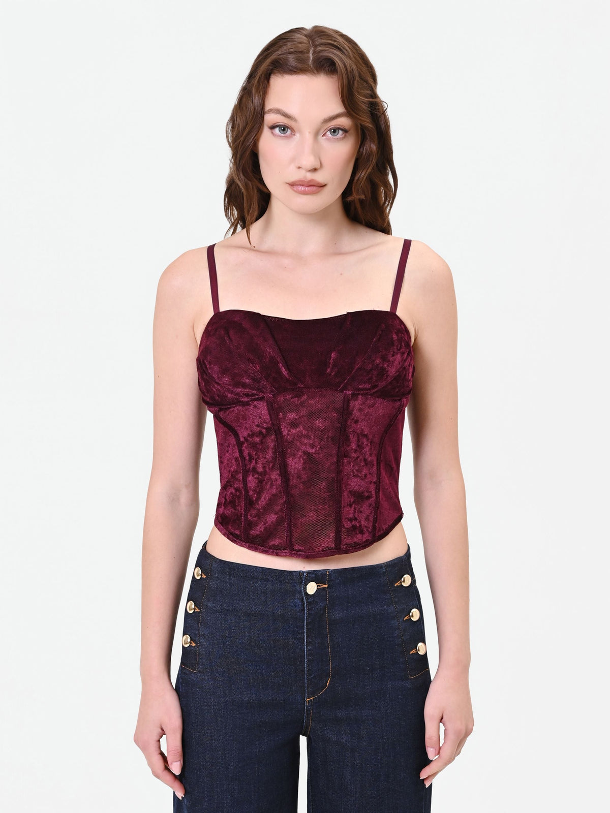 Top corsetto bordeaux in velluto