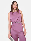 Top in raso rosa antico con drappeggio laterale