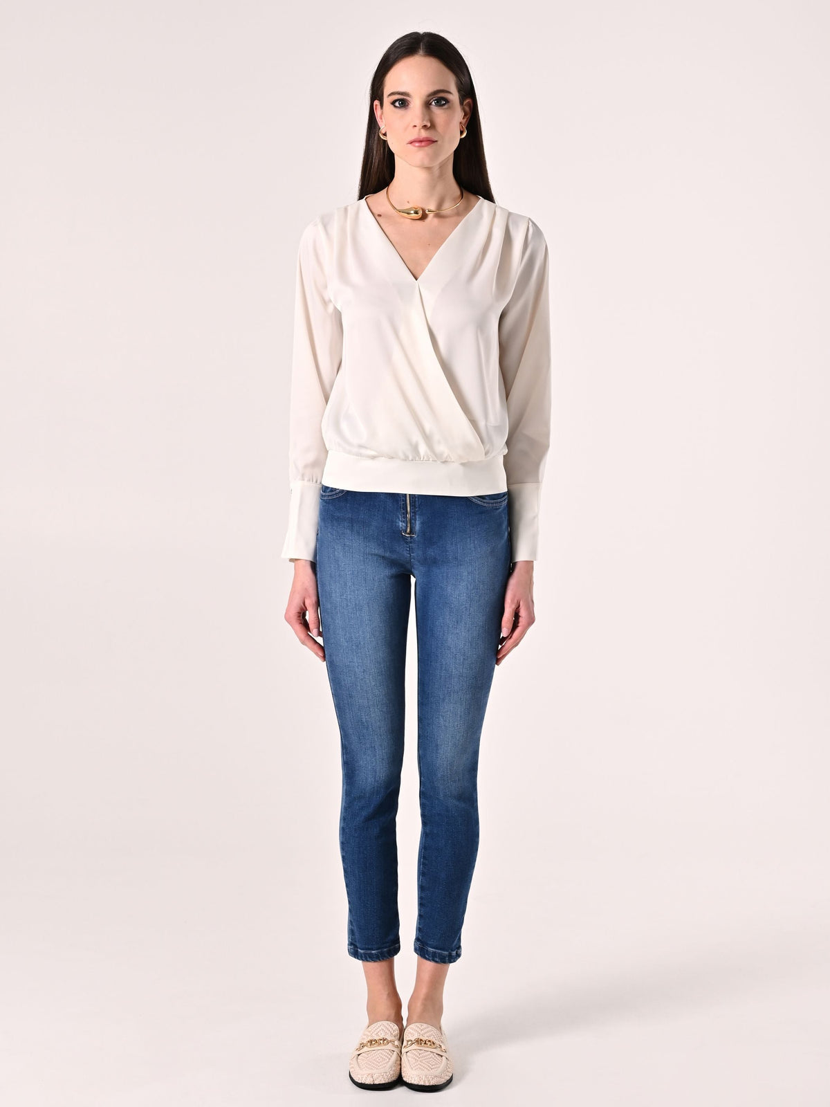 Blusa a Maniche Lunghe Bianca