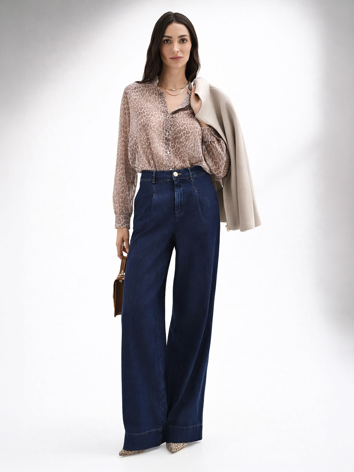 Jeans palazzo blu a vita alta