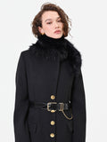 Cappotto lungo nero con inserto effetto pelliccia
