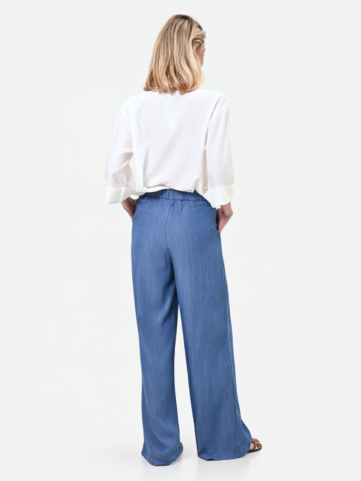 Pantalone ampio blu in lyocell