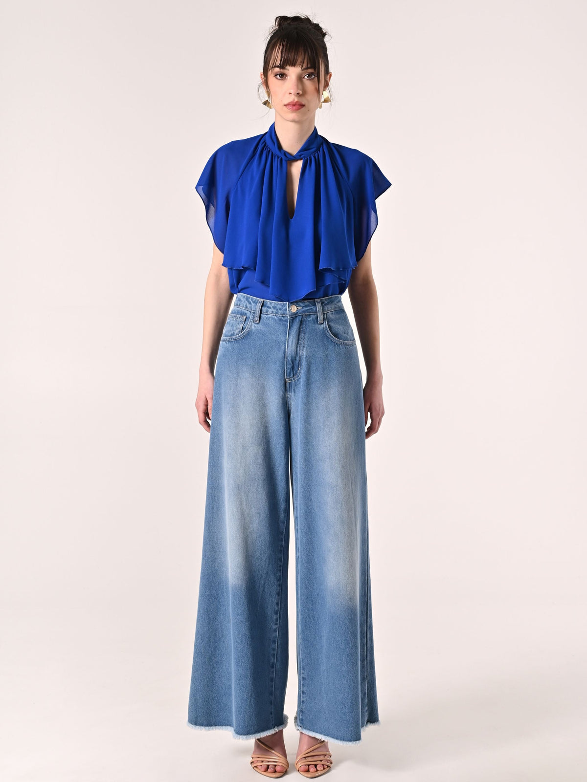 Blusa con Rouches Blu Cina