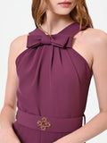 Tuta bordeaux con maxi fiocco al collo
