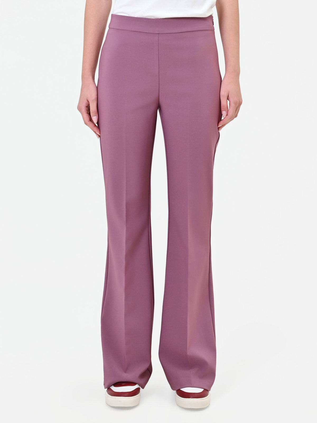 Pantalone bootcut rosa antico con piega stirata