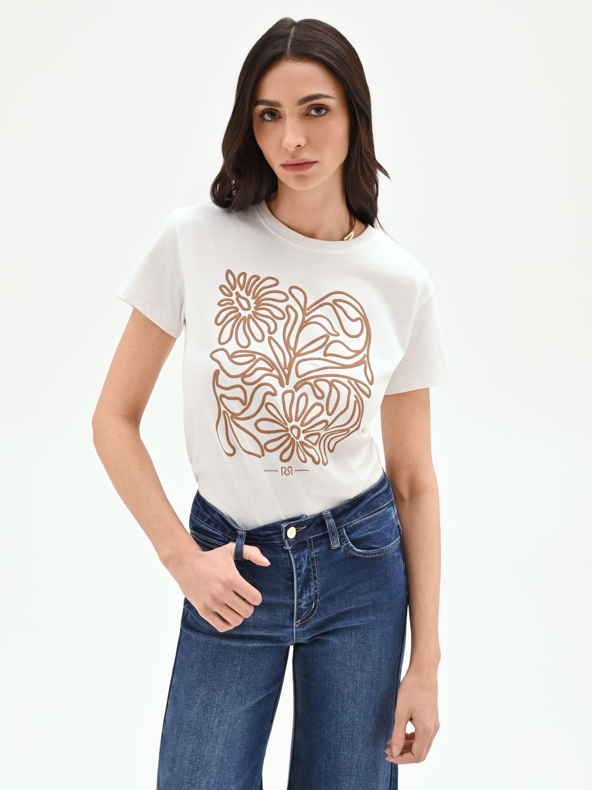 T-shirt panna con stampa grafica