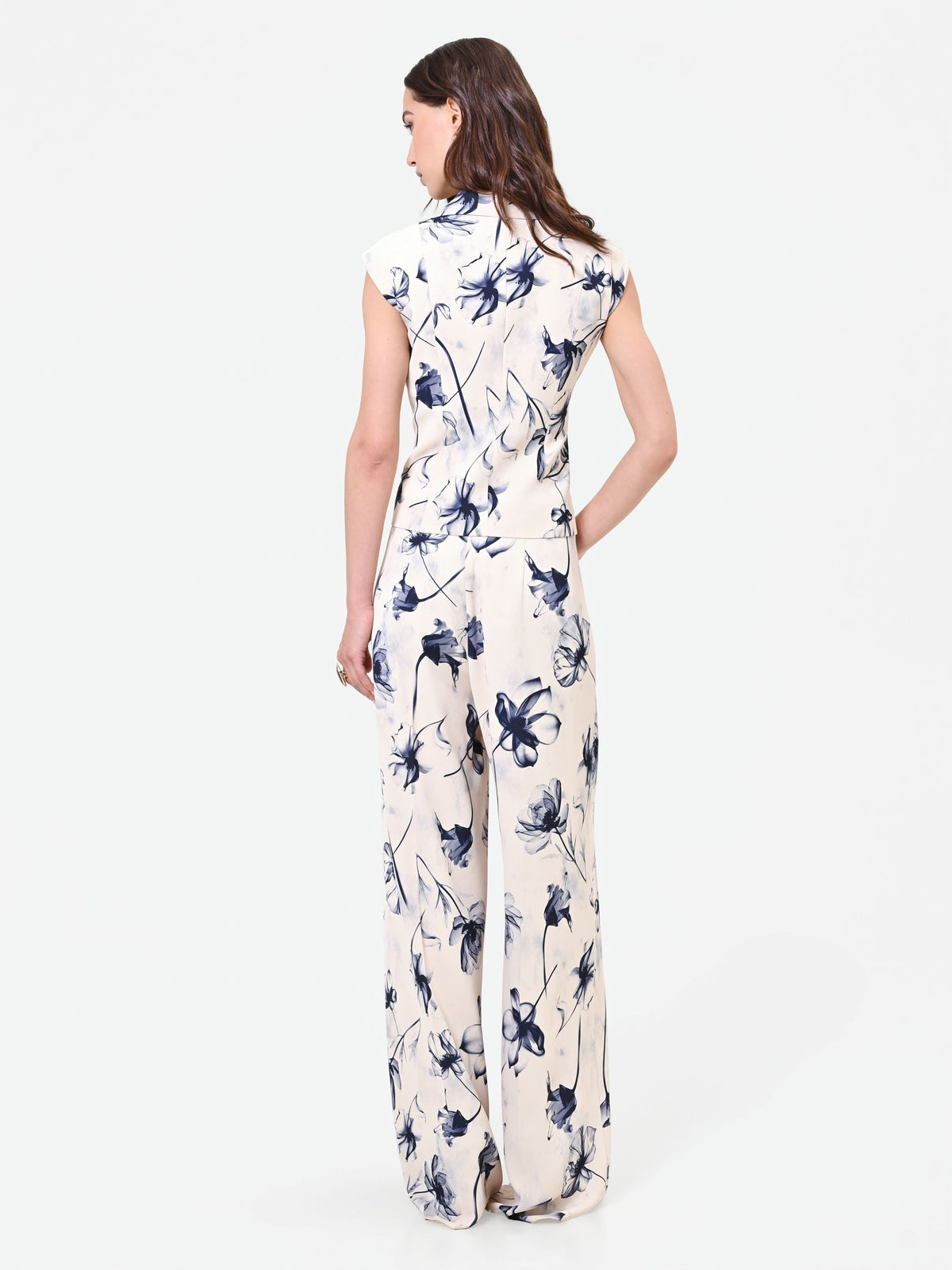 Pantalone a palazzo stampa floreale blu navy