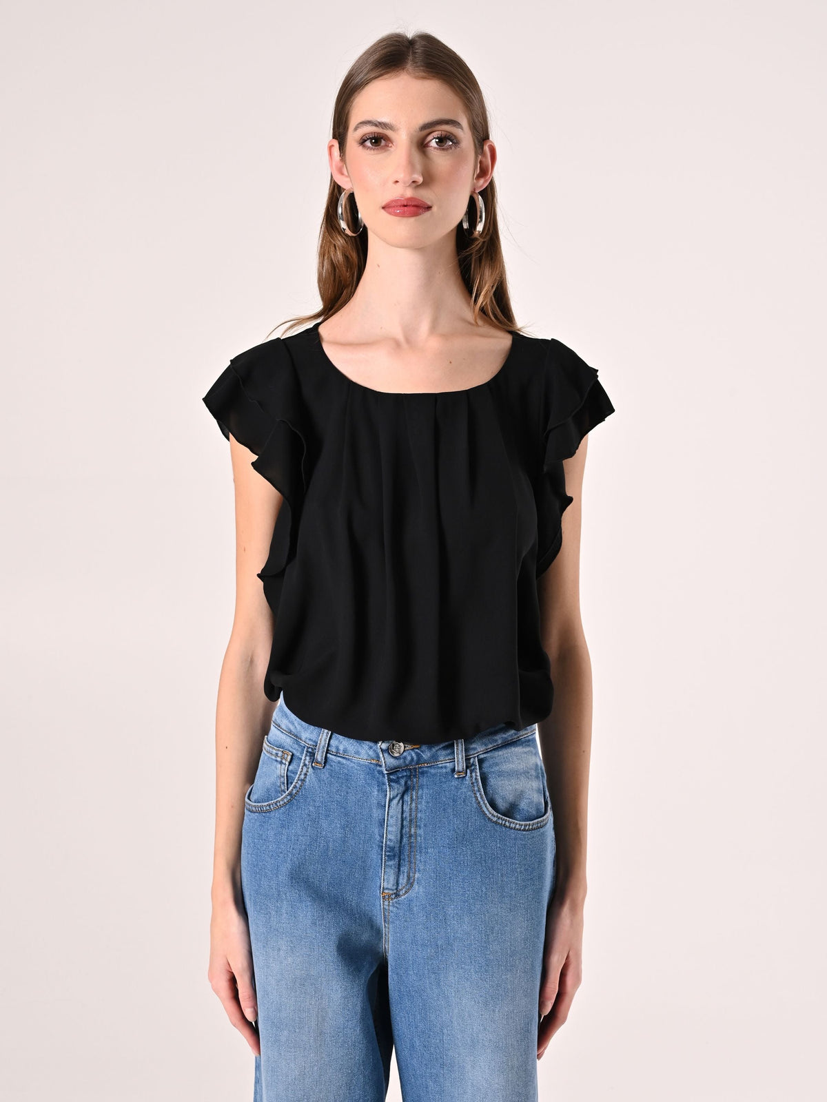 Blusa con Maniche ad Aletta Nera