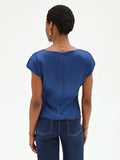 Blusa blu brillante con drappeggio in vita