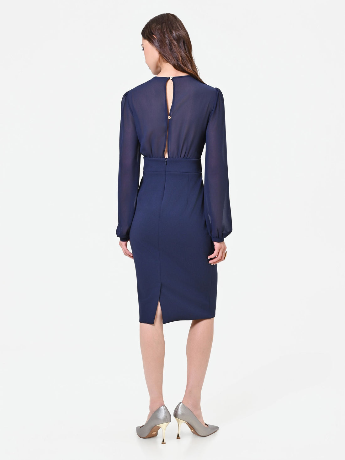 Abito tubino blu navy con maniche velate
